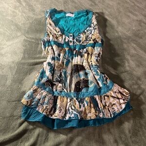 Teal Floral Babydoll Style Tank Top